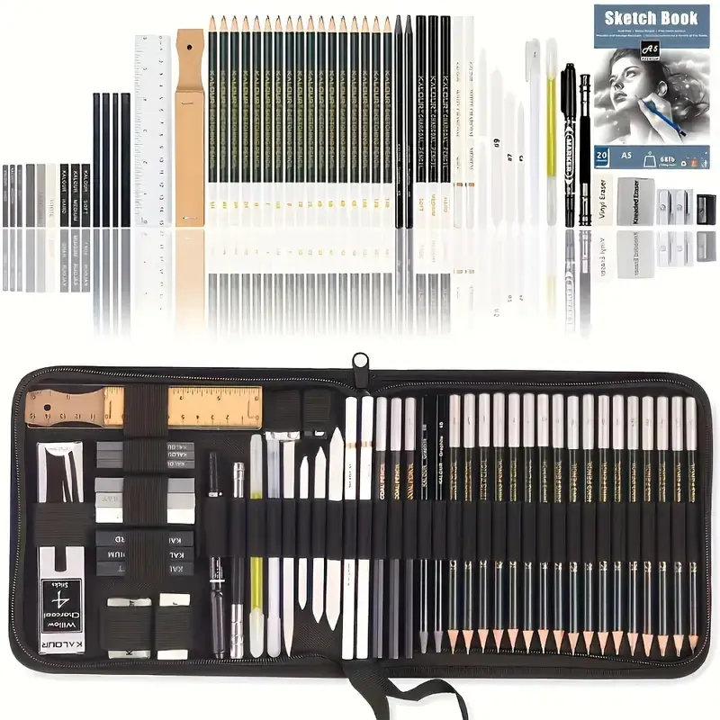 54/70pcs Drawing Set Sketching Kit, Graphite Pastel Charcoal Pencils, Blending Tools, 3-Color Sketchbook Included, Art Supplies for Adults Artists, Art Materials, Art School Supplies, Art Sets, Arts and Crafts Supplies
