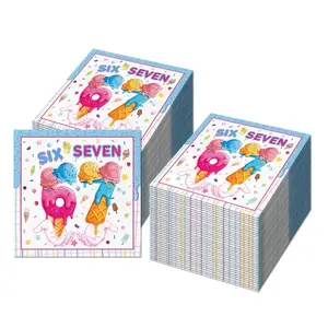 20Pcs 67th Birthday & Wedding Anniversary Napkins, printed with number 67 pattern. Ice cream themed party decorations, numbered tableware supplies for 67th birthday party, disposable paper napkins.