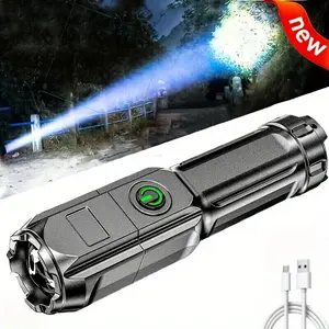 Summer USB Rechargeable Flash Light, Outdoor Flashlights, Portable LED Light, Retractable Outdoor Flash Lamp, Powerful Flashlight for Men, Outdoor Light, LED Lights, Electric Torch