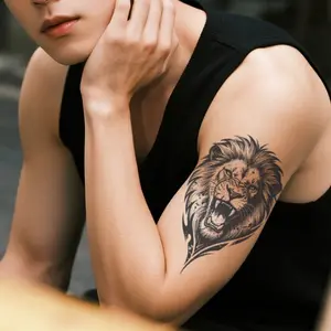 Lion Head Temporary Tattoo Stickers, Waterproof Long-Lasting 7-15 Days, Semi-Permanent Herbal Tattoos, Non-Glare Fake Tattoos for Men and Women