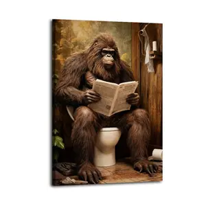 Sasquatch Reading Newspaper on Toilet| Bedroom Art | Bathroom Art | Trendy Wall Art | Funky Wall Art