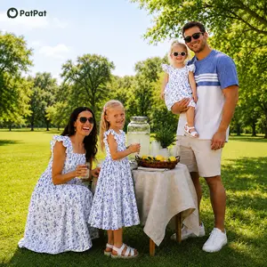 PatPat Family Matching Outfit: Floral Smocking Casual Suit mommy and me matching sets 4th of July Independence Day sale Spring