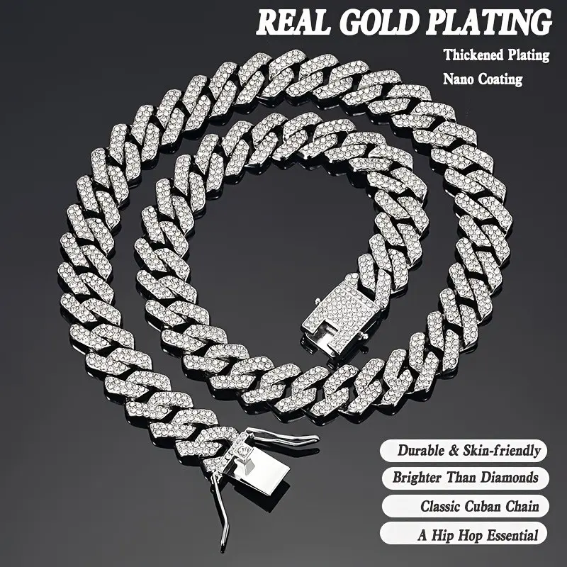 8mm 925 Sterling Silvery Cuban Chain Necklace Iced Out Moissanite Pave Set Hip Hop Trap Music Style Couple Jewelry for Rap Performance Festival Daily Wear Birthday Valentine's Day Gift