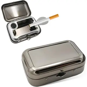 Portable Ashtrays, Stainless Steel Carry-on Mini  with Windproof Lid, Portable  Creative Pocket  for Outdoor , Universal  Accessories (Black)