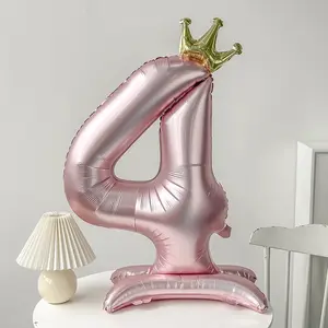 40 Inch Number Balloon with Crown Design Base, 1 Count Crown Shaped Number Balloon, Party Balloon for Birthday Wedding Anniversary Decoration, Balloon Party Supplies