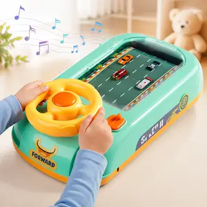 Kids Steering Wheel Toy for Toddlers, Pretend Driving Simulator Toy with Road Racing Challenge, Sounds, Music, Horn, Siren & Speed Control, Interactive Car Toy for Boys Girls