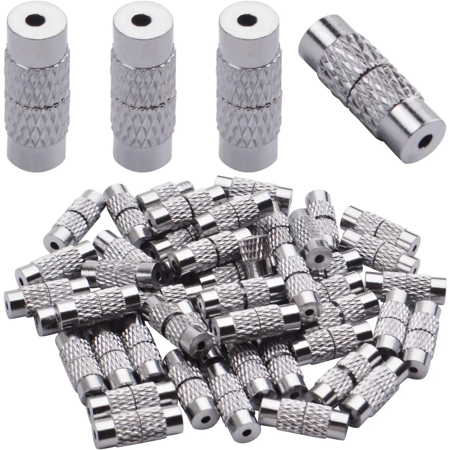 50pcs Brass Screw Clasps Barrel Clasps Cord End Caps Jewelry End Tips for Bracelet Necklace Making,Silver