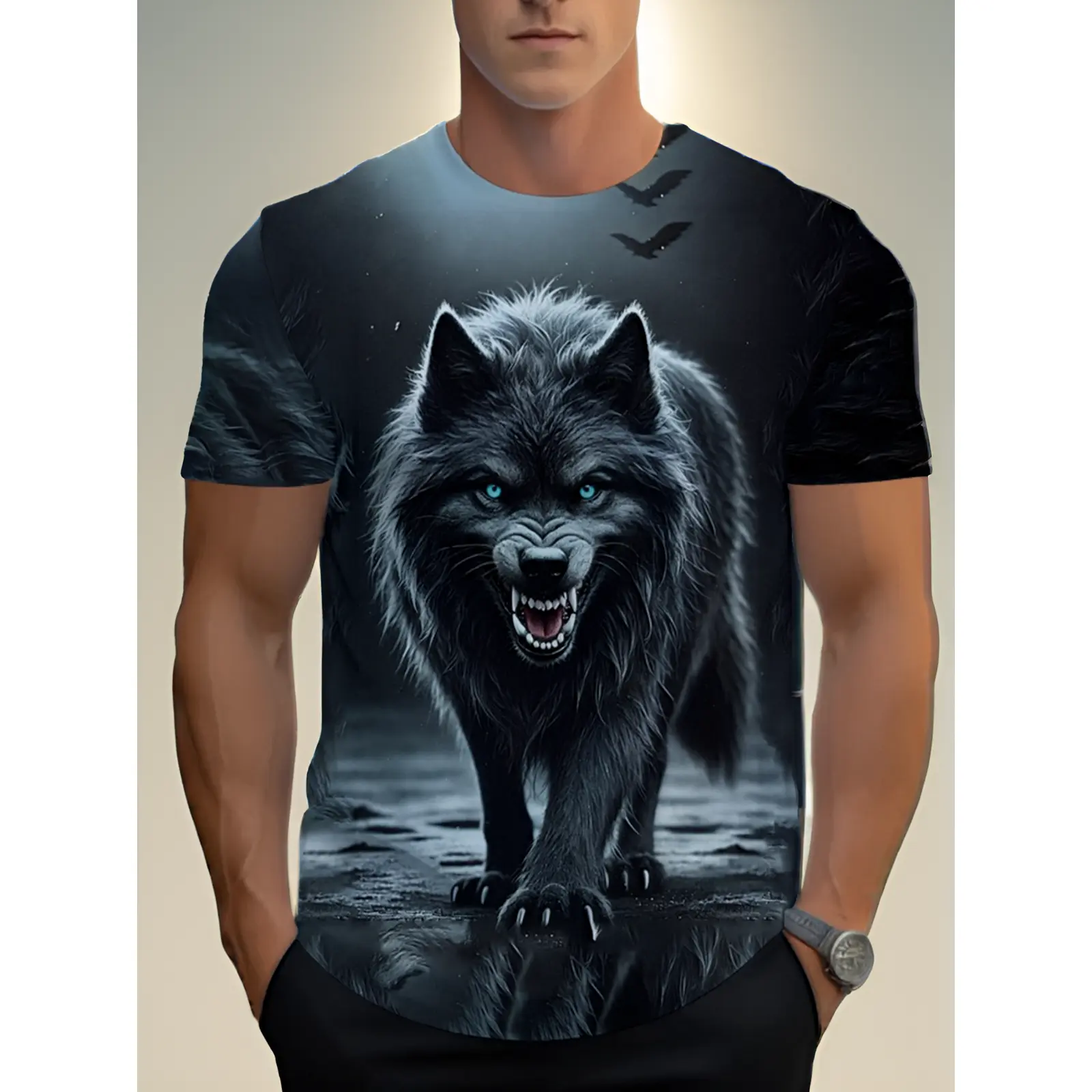 Men'S 3D High-Quality T-Shirt, Featuring a Fierce Wolf Pattern Design, Suitable for Home, Gym, And Outdoor Wear, Made from Soft And High-Quality Fabric, Lightweight And Durable in Black, a Perfect Choice for Everyday Comfort And Fashion, Plus Size