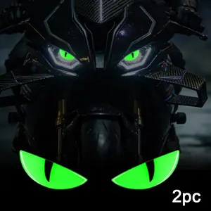 2pc Motorcycle Stickers Night Glow Devil Eye Sticker, Glow-In-The-Dark 3D Reflective Cat's Eyes Decal for Motorbike, Decorative Accessories for Auto