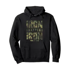 Men's Hoodies  Casual Cotton Blend Hoodie, Long Sleeve, Regular Fit, Knit Fabric, with Iron Sharpens Iron Christian Camouflage Scripture Print, for Gym Workout Pullover Sweatshirt