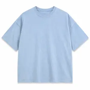 Oversized Light Blue T-Shirt Men’s Casual Summer Tee Minimalist Streetwear Soft Cotton Vintage Washed Crewneck Top