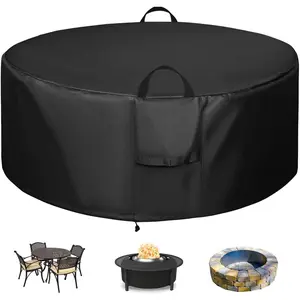 Round Fire Pit Cover, Outdoor Fire Pit Cover for 16-32 Inches Fire Pits, 32 x 16 inch 600D Heavy Duty  Patio Fire Table Cover Gas Fire Pit Accessories