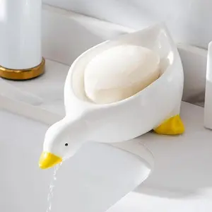 Cute Duck Design Soap Tray, Soap Saver, 1 Count Self-draining Soap Dish, Plastic Rectangular Soap Holder for Easy Cleaning and Bathroom Storage