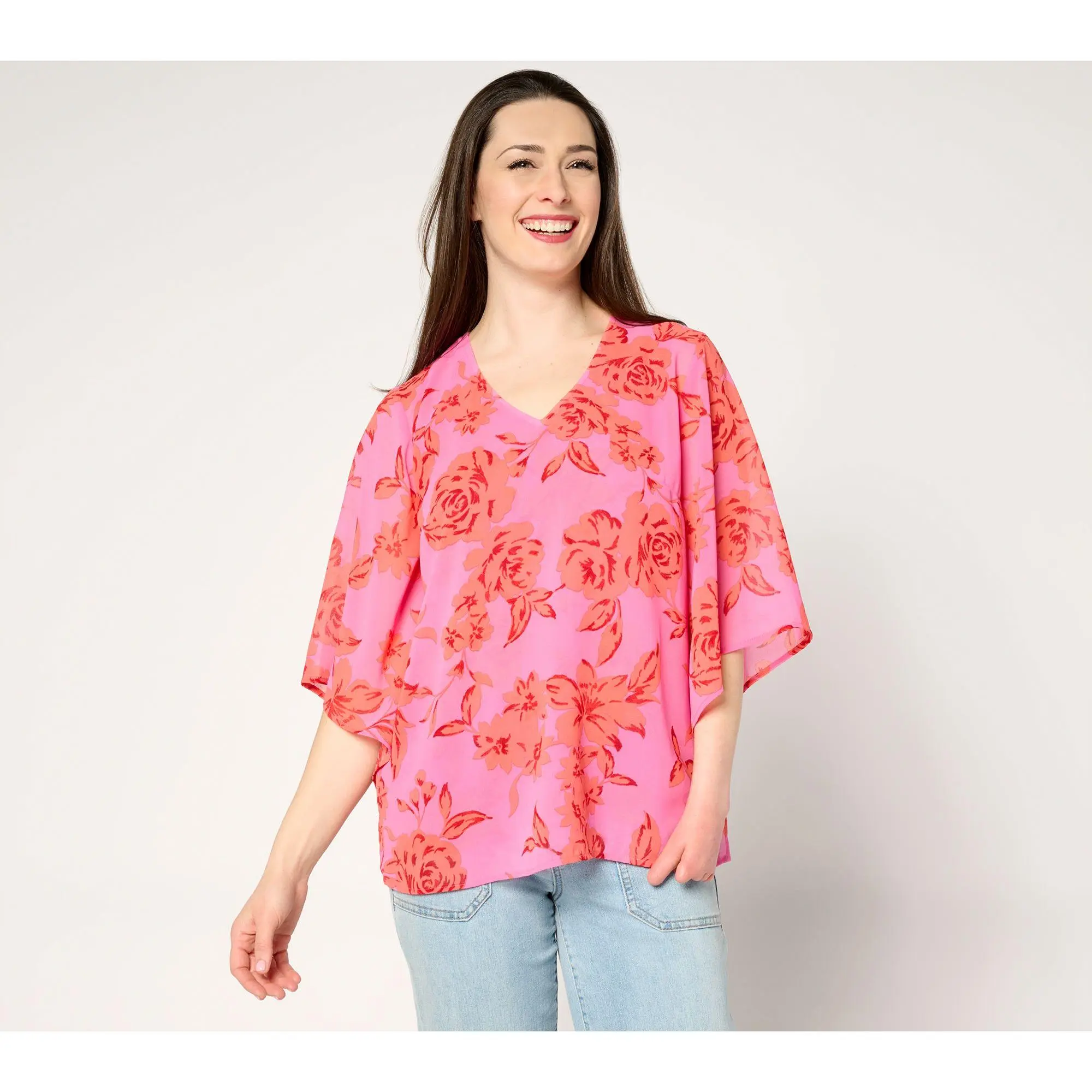 Belle by Kim Gravel Double Chiffon Handkerchief Sleeve Blouse