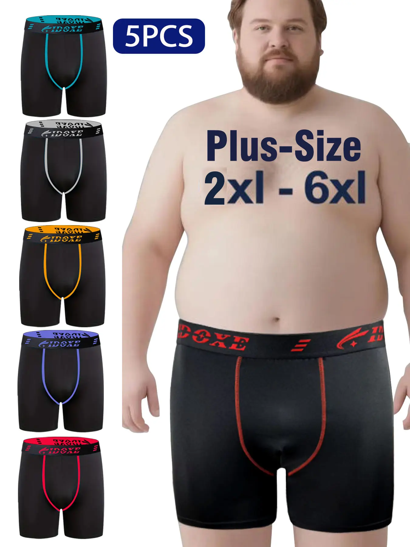 Men's Plus Size Sports Boxer Briefs, Fashion Colorblock Design, Mid-Waist Breathable Underwear, Comfortable Elasticity, Stretchy Gym Underwear, Suitable for Gym and Casual Wear, Underwear Shorts