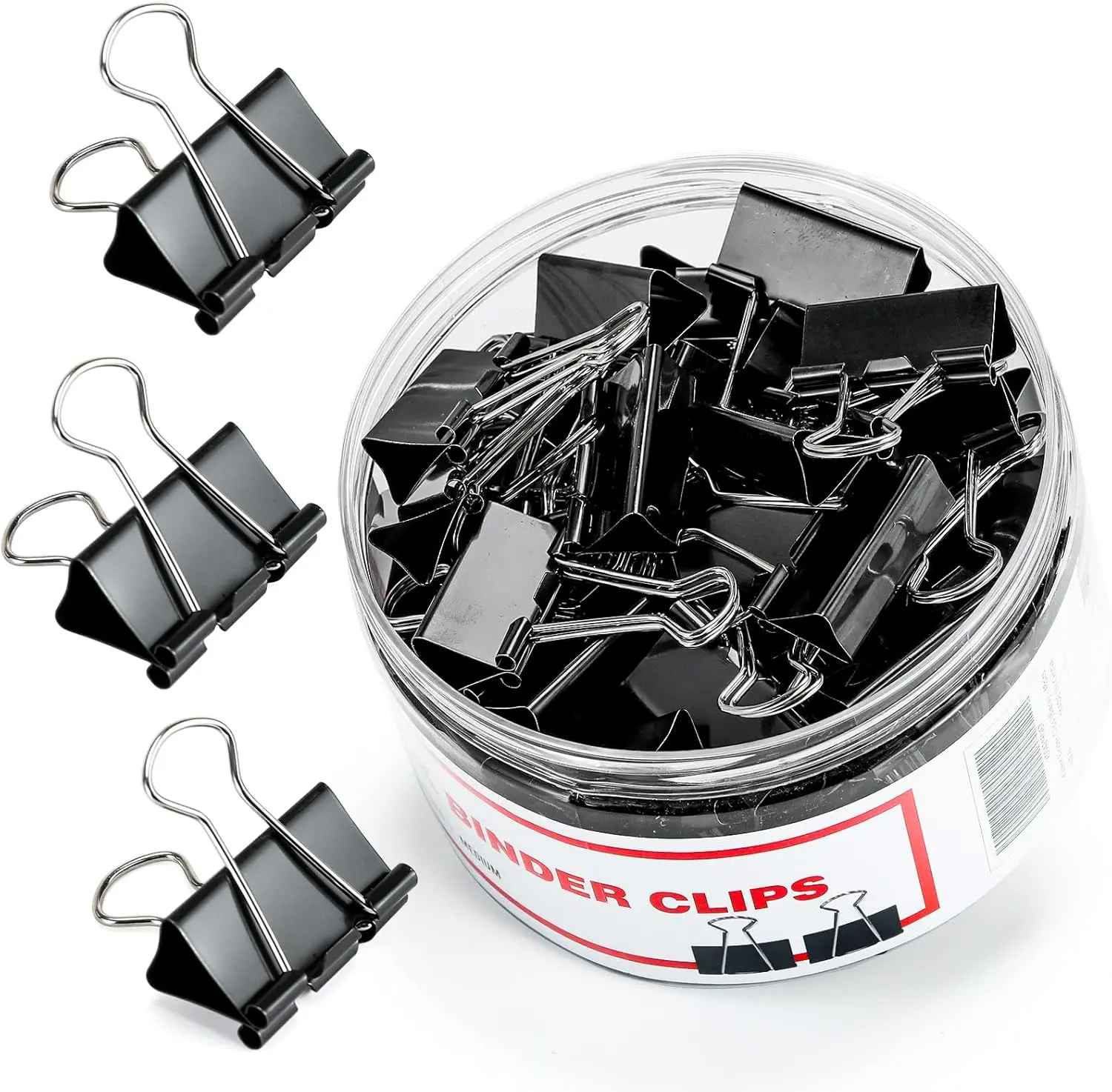Binder Clips, 48 Pcs Medium Binder Clips, Kalerr Black Binder Clip Medium, 1.25 Inches Office Clip with Container, Paper Binder Clip Office Supplies, Paper Clamps Bulk for Office, Home, School