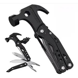 Multitool Hammer Folding Survival Tool: 14 in 1 All One Multi Mini Small Gadget - Camping Hiking Car Multifunctional Stainless Pliers Knife For Men Dad Cool Gifts