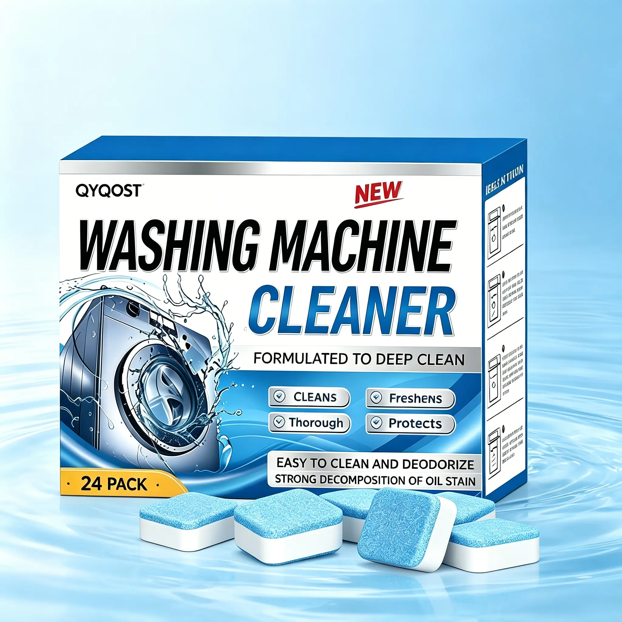 Sterilizes & Disinfects Washing Machine Cleaner - 24-Hour Formula for Deep Clean, Easy to Clean and Deodorize, Strong Decomposition of Oil Stain