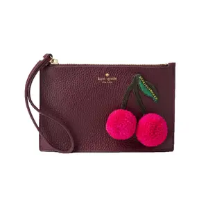 Kate Spade On Purpose Cherry Leather Mini Wristlet, Deep Plum