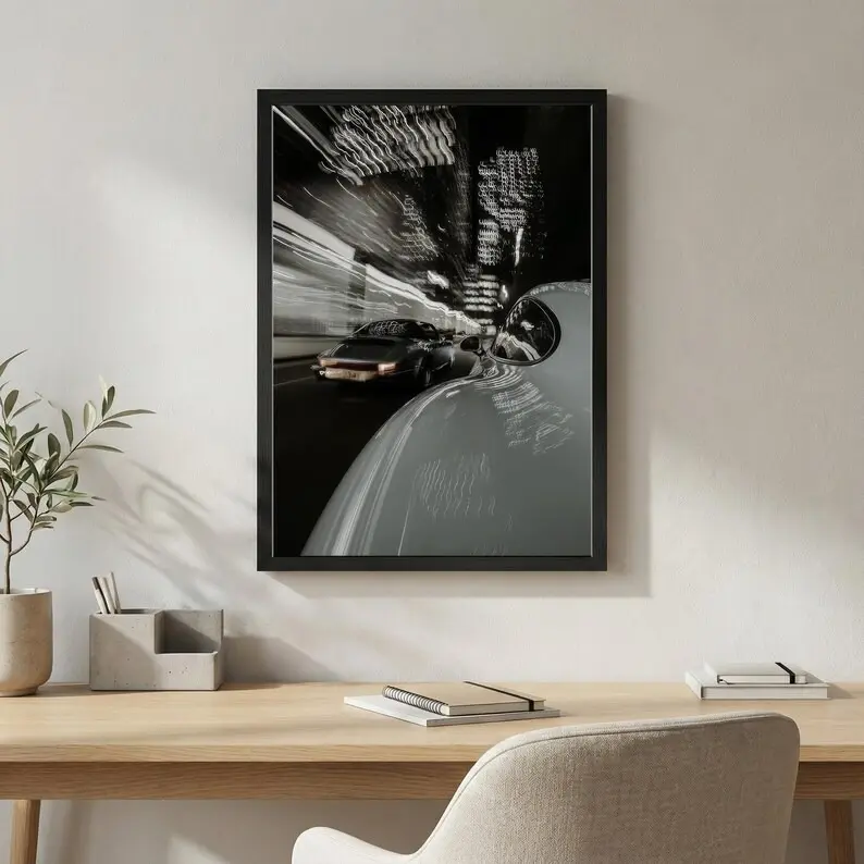 [UNFRAMED POSTER] Luxury Car Poster, Automotive Wall Art Print, Modern Car, Night City, Masculine Office Decor, Printed