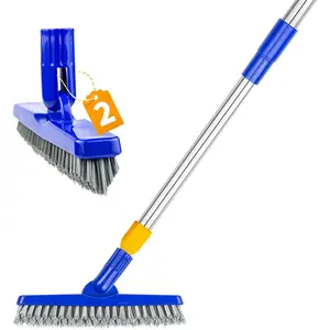 2 Pack Grout Brush with Long Handle, 56.5'' Swivel Grout Cleaning Brush,V-Shape Grout Scrub Brush, Extendable Handle Grout Cleaner Brush for Tile Floors,Bathroom,Baseboard,Shower,Corner