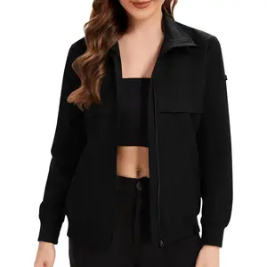 Scrub Jackets for Women Zip Front Stand Collar Soft Long Sleeve Medical Scrub Coats with 2 Pockets for Nurse