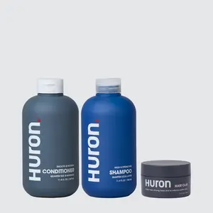 HURON Hair Care Bundle | Hair Clay, Shampoo & Conditioner | Strong Hold, Volume & Shine | Argan Oil, Shea Butter & Biotin | Sulfate-Free, Matte Finish & Hydration