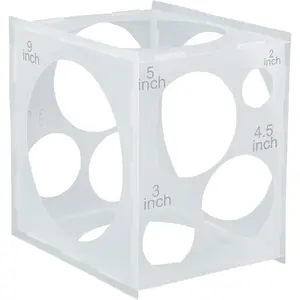 11 Holes Collapsible Plastic Balloon Sizer Cube Box, 2-10 Inch Balloon Size Measuring Tools for Decorations like Balloons Arch & Column (White)