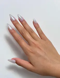 Glass Slipper - Modern Essential Nails with Glazed Chrome Finish & Clean Pearl Color - Lightweight & Comfortable - 100% Handmade with Application Kit