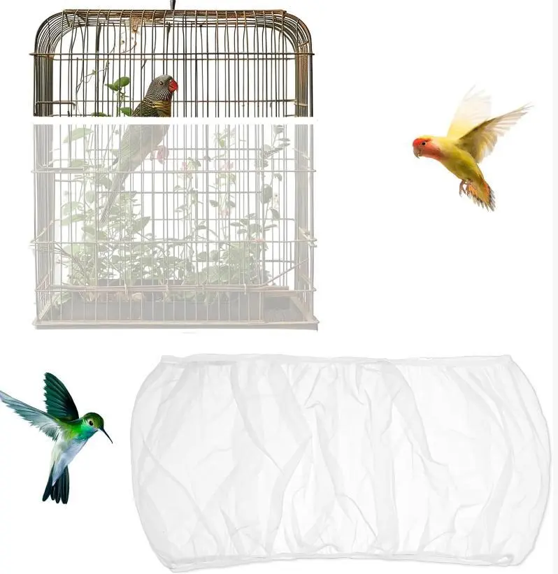 High-Quality Tear-Resistant Nylon Mesh Birdcage Cover with Netted Skirt - Transparent, Breathable, Medium-to-Large, Blocks Seeds/Feathers/Debris for Parrots, Cleans Floors, Hassle-Free Maintenance, Machine-Washable Home Decor Accessory, Clean Floors