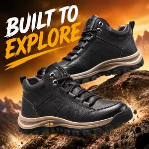 Men's New Fashion Mid-top Casual Shoes Lace-up Outdoor Hiking Leather Boots