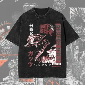Short Sleeved Round Neck Y2k Tshirt Men Clothing New in Top & Tees Mens T-Shirt Camisetas Washed Berserk Licensed Manga Graphic