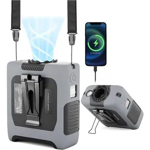 Portable Fan Wearable Personal Fan with 5 Speed Max 55 Working Hours Low Noise Portable  Fans Cooling  Fans for Camping Traveling LED Power Display 10000mAh Rechargeable (Gray)