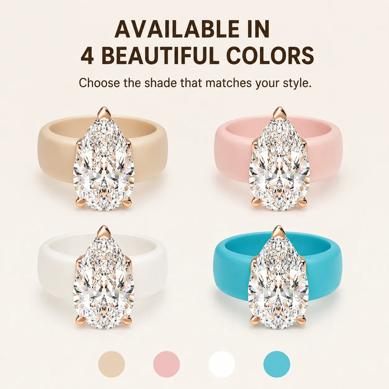 Women’s Luxury Silicone Ring with Sparkling Marquise CZ Stone, Rose Gold Prong Setting, Flexible Comfortable Wedding Band for Sports & Daily Wear