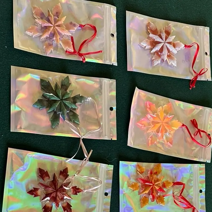 Snowflakes Resin Ornaments - Assorted Colors with Ribbons for Festive Decorations