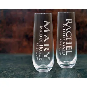 Name Glass Stemless Champagne Flutes Bridal Party Gifts for Her Custom Proposal Bride Engraved Wine Idea Personalized Maid of Honor Flute