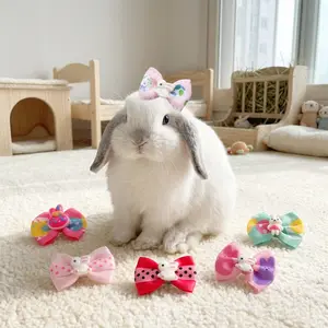 6-Pack Easter Cute Pet Bow Hair Clips for Rabbits, Guinea Pigs & Small Pets – Colorful Pink Accessories, Dress-Up Headwear Set