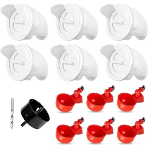 Waterproof Chicken Feeder and Waterer Set, 6pcs No Waste Feeder for Buckets Barrels Bins, 6pcs Water Cups for Chickens Birds Turkeys etc