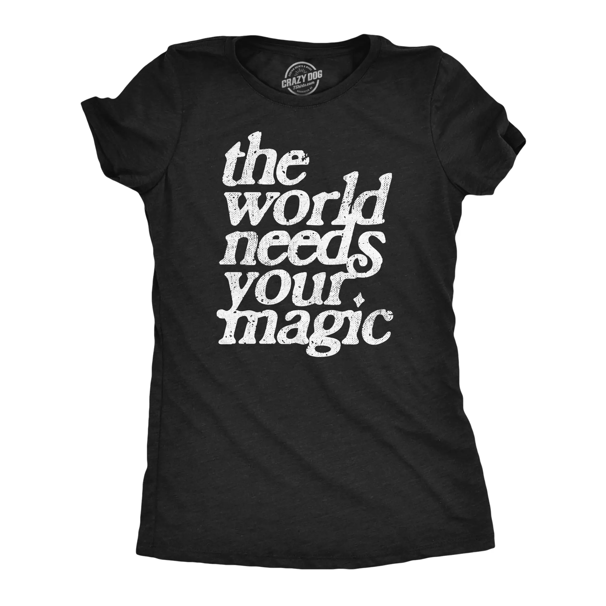 Womens The World Needs Your Magic T Shirt Funny Cute Motivating Tee for Ladies Funny Womens T Shirts Cute Vintage Fashion Casual Ladies T-Shirt Gift Funny Motivational Top Women's Novelty Tees Black -