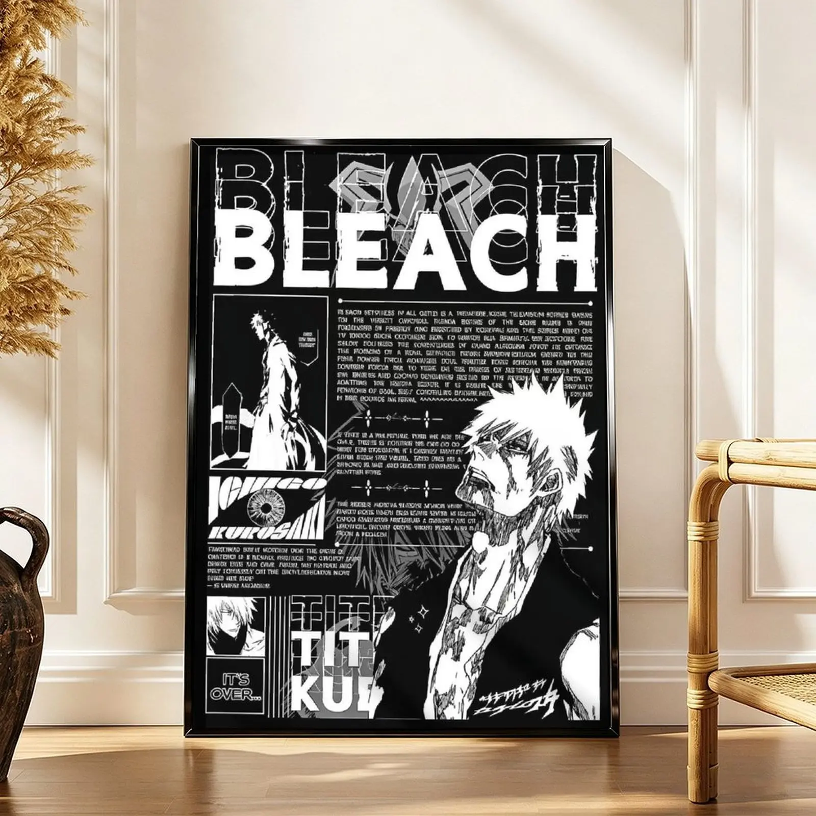Viral Bleach Ichigo Kurosaki Bankai Comic Art Poster - HD Soul Reaper Zangetsu Graphic Print Design, Home Decor Decoration Item, Framed/Unframed Collectibles, Otaku Gift for Shonen Fans