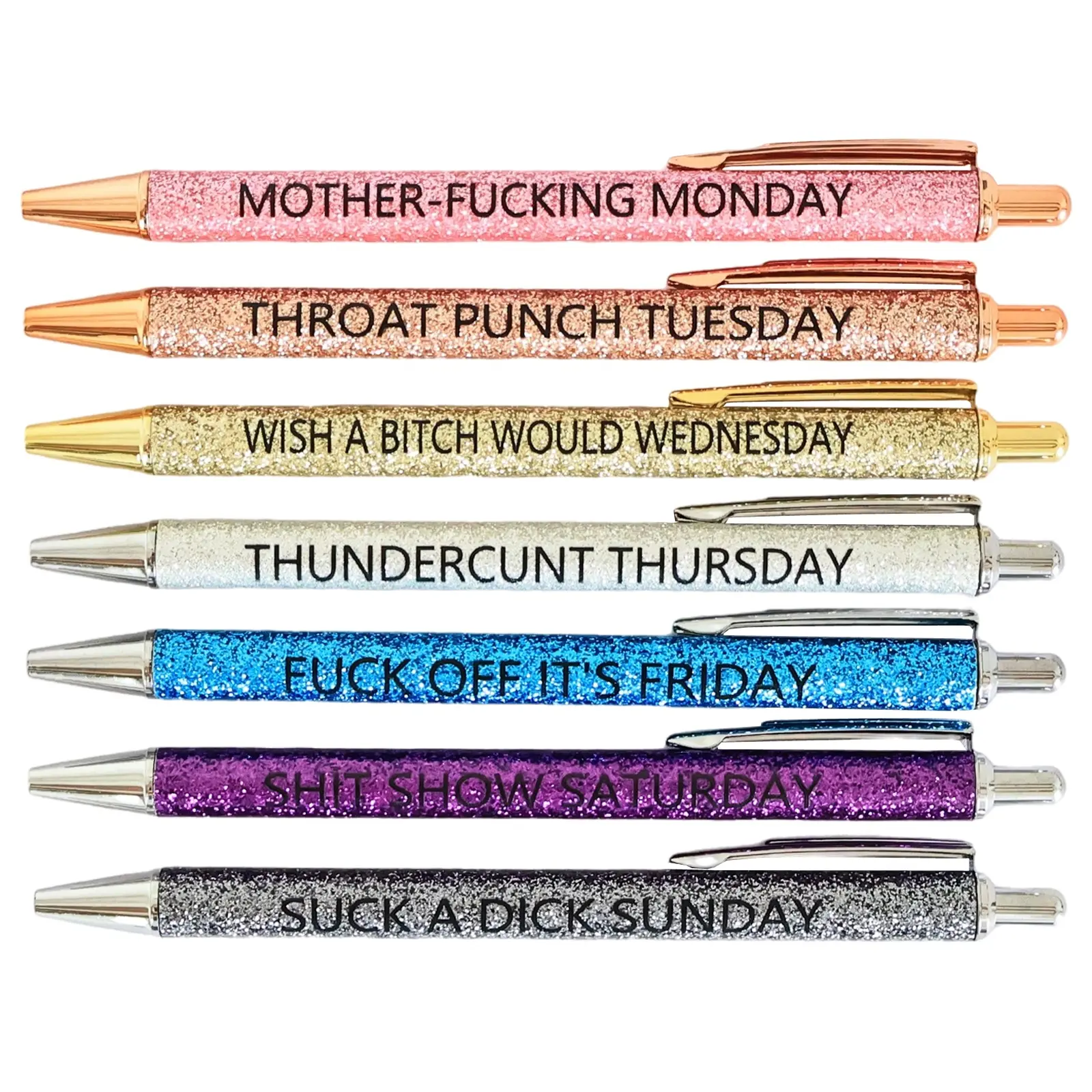 7PC Gold Powder Ballpoint Pen from Monday to Sunday Fun Ballpoint Pen Press Ballpoint Pen for Office Workers 7 Days a Week Funny Ballpoint Pen Funny Ballpoint Pen Funny Work Pens Writing Pen