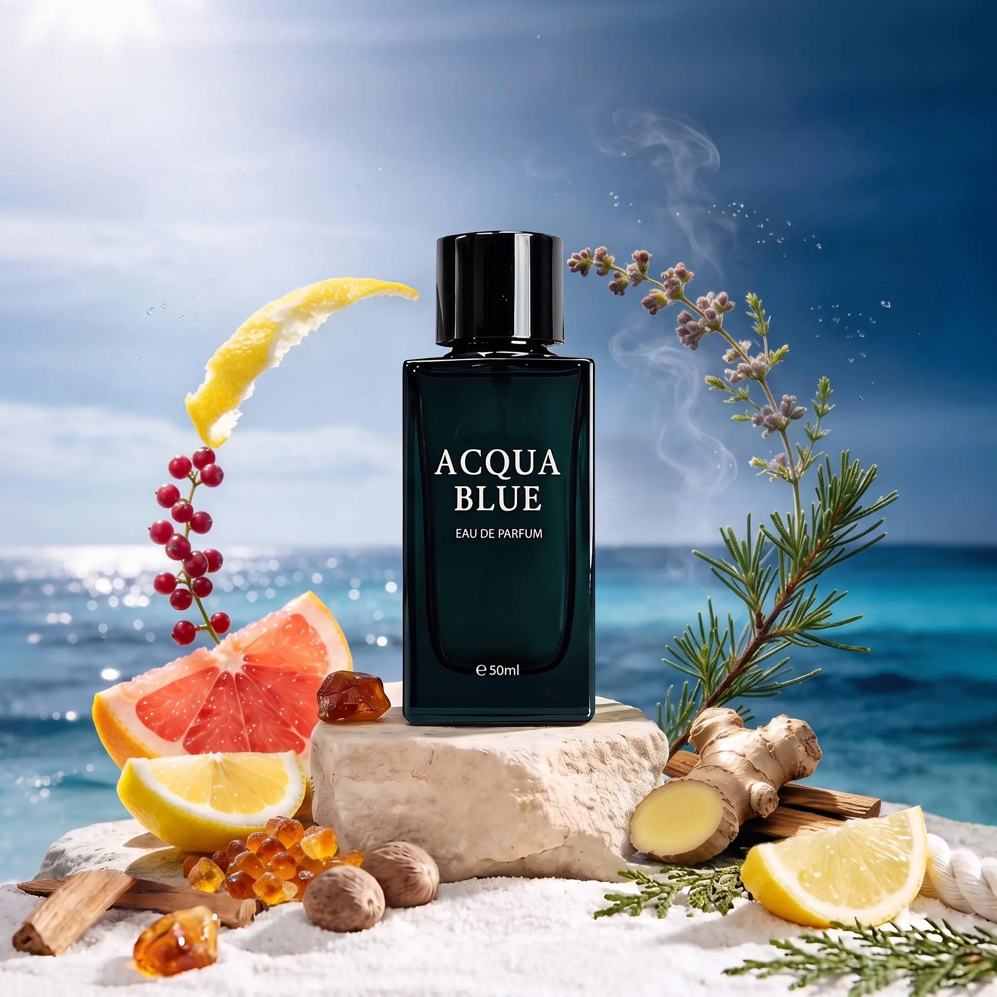 Acqua Blue Eau de Parfum 50ml/1.7oz, Long Lasting Woody Fragrance for Men, Lemon, Grapefruit, Mint & Pink Pepper, Ginger, Ambergris, Sandalwood, Cedar & Vetiver, Fresh Spicy Scent, Ideal for Office Commute & Social Outings, Wonderful Present，Christmas