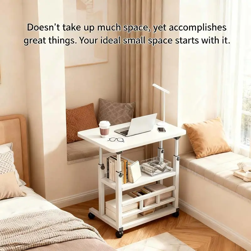 Adjustable-Height Wheeled Base Standing Desk with Lockable Silent Wheels, Sturdy Frame, Handmade Craft Compatibility, No Assembly Required, Portable Laptop Table for Working From Home, Home Office
