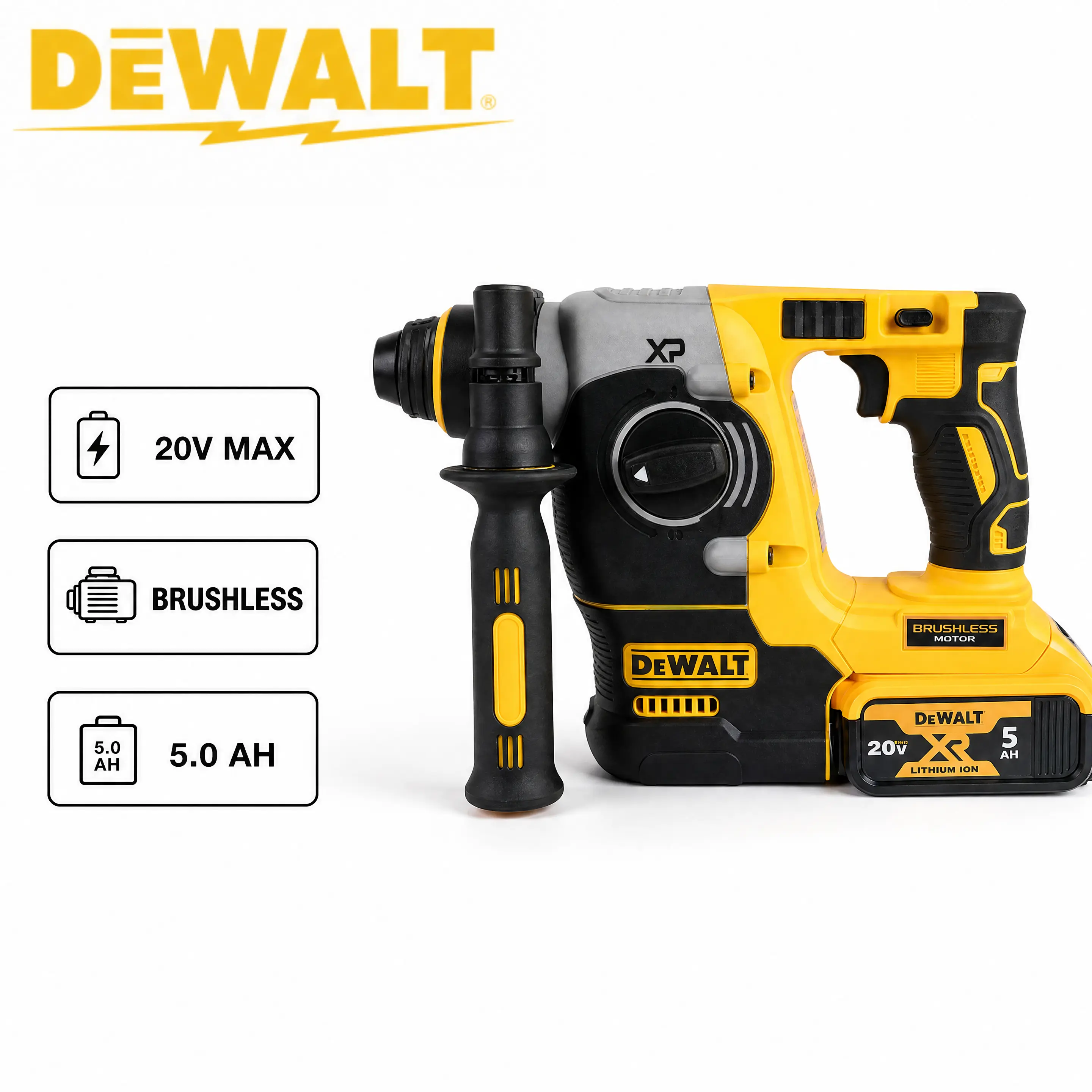 DEWALT DCH273 20V MAX SDS-Plus Cordless Brushless Rotary Hammer Kit for ToolTok Jobsite Demolition, Handheld Concrete Power Tool Features Rotation Lock Matrix Designed for Satisfying Masonry Drilling Work