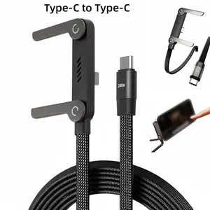 240w Super Fast Charging Cable, Hidden Stand Base, Type-C to Type-C Braided, Portable, Foldable, Anti-Tangle, Compatible with iPhone 15/16/17, Mobile & Tablet