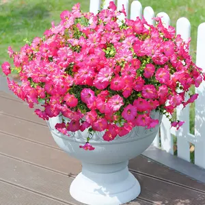 Artificial    for Outdoor Outside Spring Decoration, 12  Faux Silk Hot-Pink Morning Glory with Eucalyptus Look Real UV Resistant for Planter Front Door Porch Yard Patio Balcony