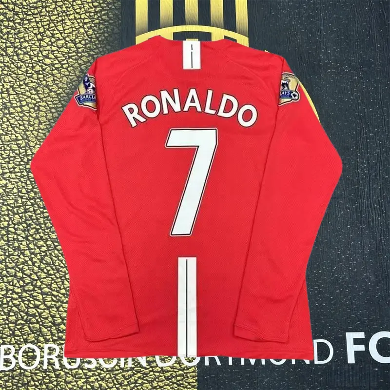 2007 2008 Home Retro Red No.7 Ronaldo LongSleeved Soccer Jersey