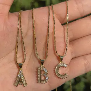 Baguette Style Initial Necklace -  14k Gold Plated