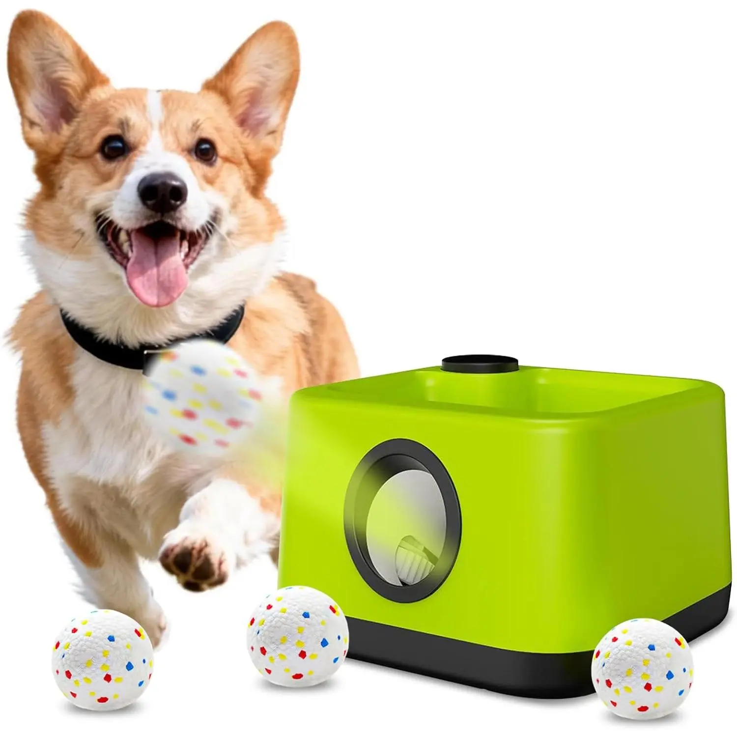 Automatic  Ball Launcher: Upgraded Auto/Manual Pet Ball Thrower  for  Indoor/Outdoor Play Include 4 -Resistant Balls - ,Park,Yard  Self Play Companion for  Parent