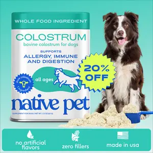 Native Pet Colostrum for Dogs – Bovine Colostrum Powder – Allergy Relief, Immune Support & Itchy Skin Treatment – Dog Multivitamins for Skin & Gut Health – Puppy Milk Replacement & Prebiotic